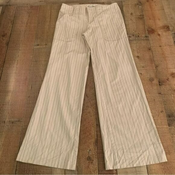 Y2K Banana republic Martin flare leg pin stripe cream pants size 4 - Picture 1 of 9
